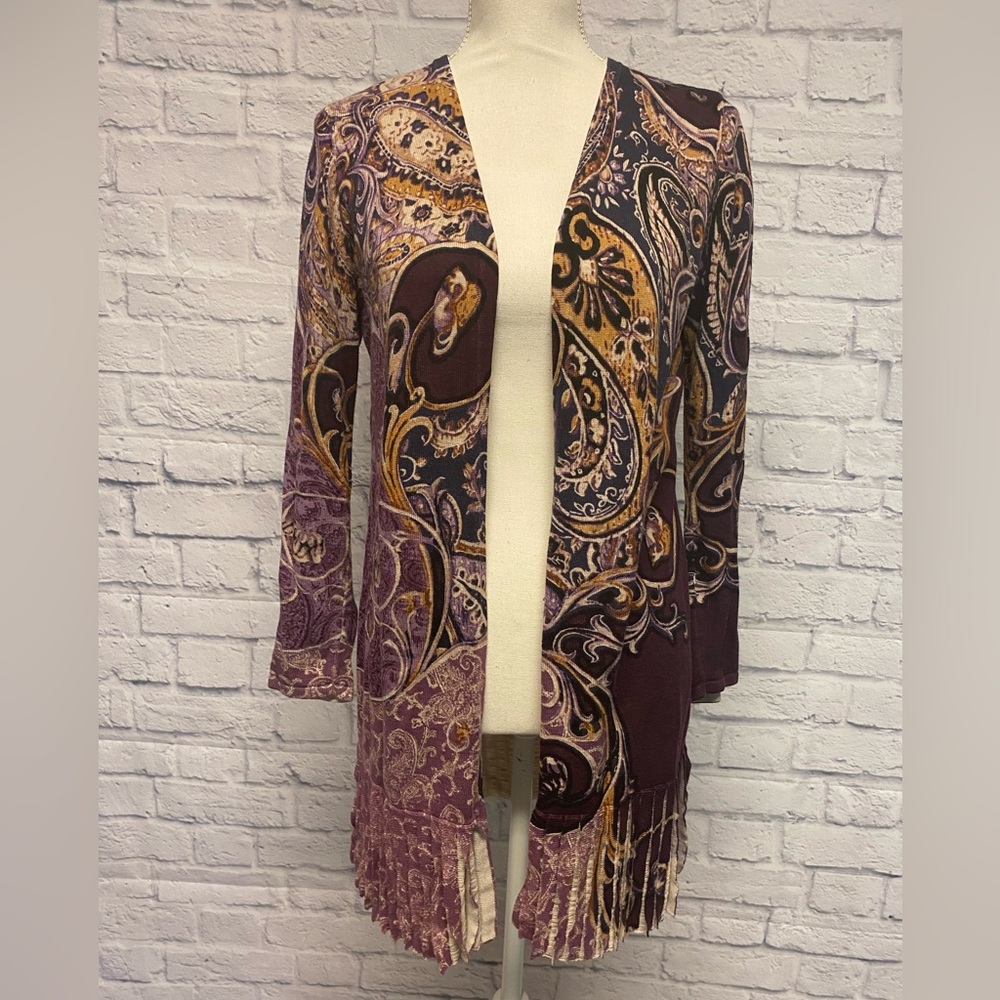 Chico’s Paisley Open Front Cardigan Sweater Size Small